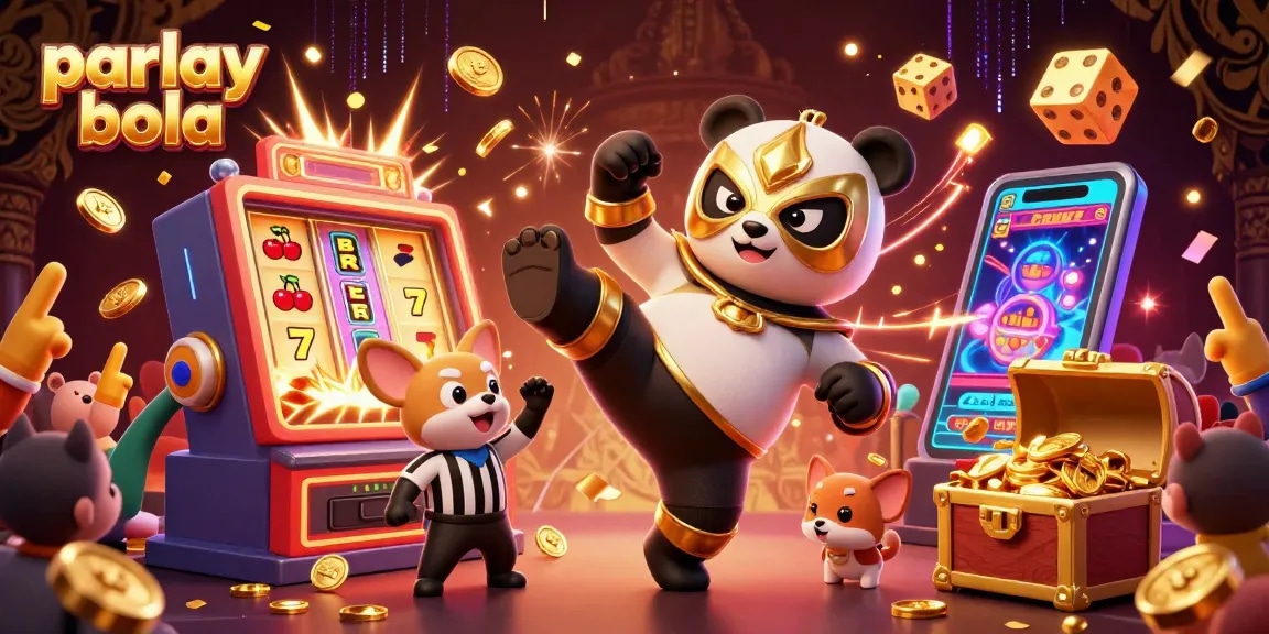 Experience the thrill of parlay bola bets with a dynamic panda wrestler and exciting casino visuals.