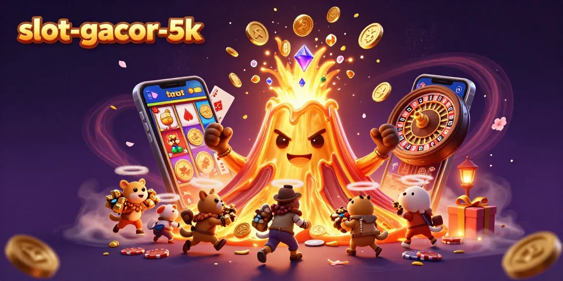 Experience the excitement of slot-gacor-5k with dynamic scenes featuring golden treasures and gaming elements.