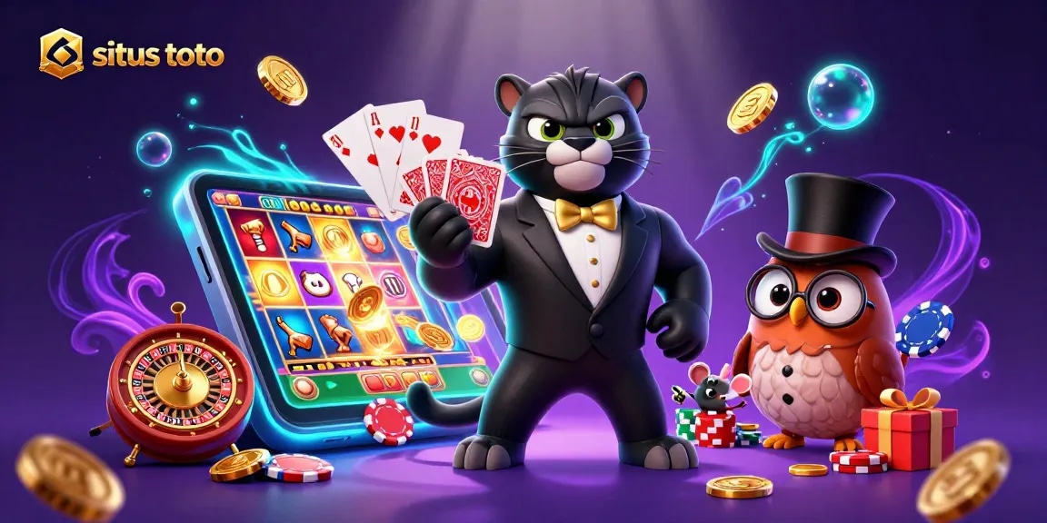 Experience the thrill of situs toto with charming casino characters, slot games, and joyful energy.