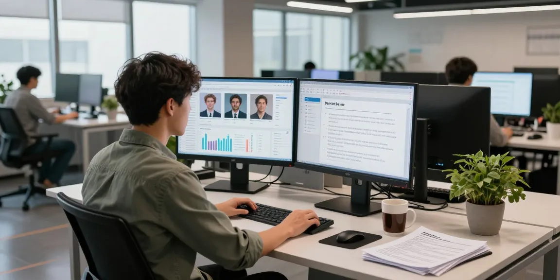 Detect AI image in a modern tech office showcasing AI moderation tools and analyst focused on data analysis.