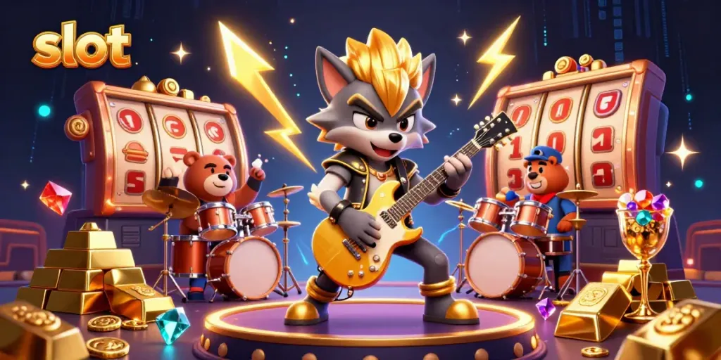 Experience thrilling gameplay in the slot-filled casino illustration featuring vibrant characters and elements.
