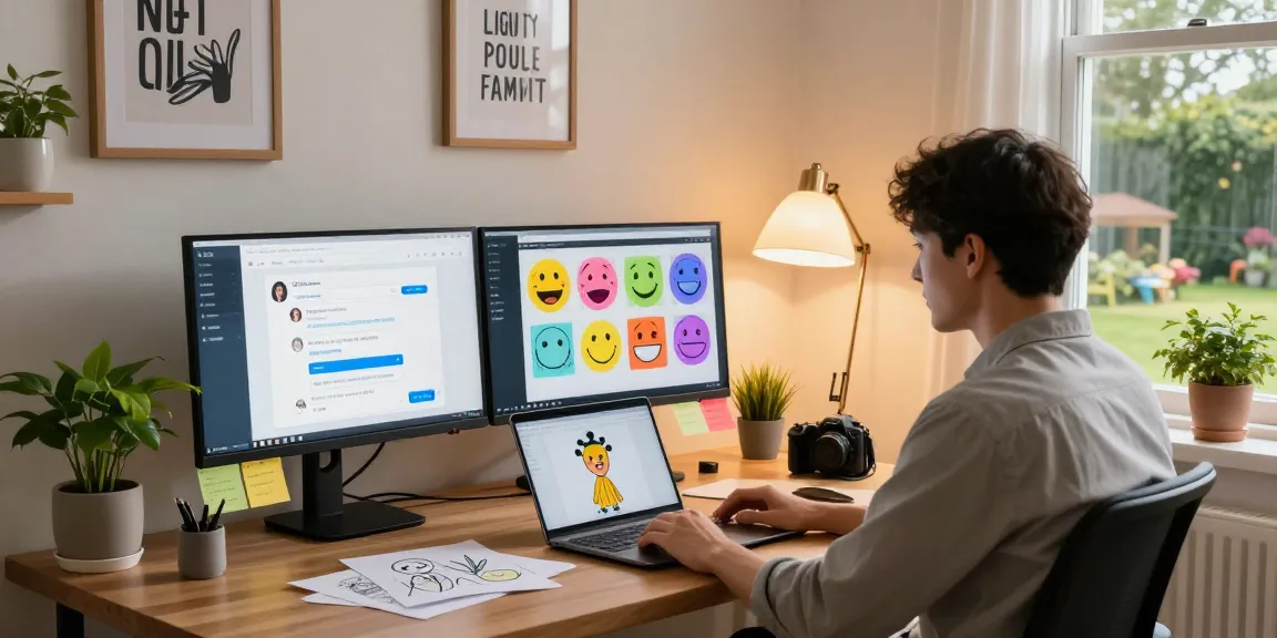 Interactive home office scene featuring NSFW AI chat tools, vibrant atmosphere, and creative workspace elements.