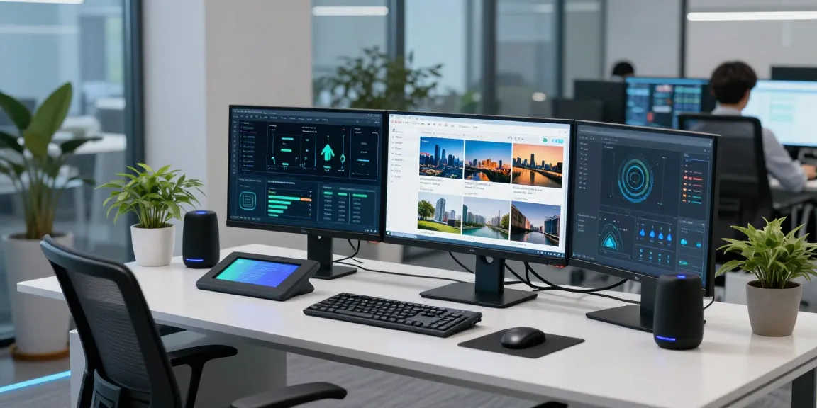 Free AI detector analysis performed on computer screens in a modern workspace.