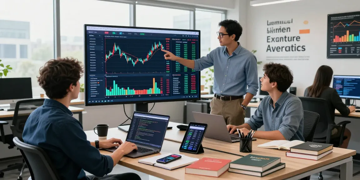 Developers reviewing Germany stock WebSocket API data in an engaging tech workspace with charts and graphs.