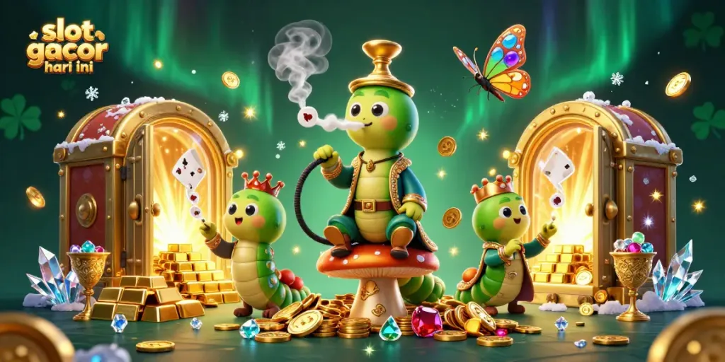 Engage with slot gacor hari ini in a vibrant 3D casino illustration, showcasing dynamic characters and rich elements.