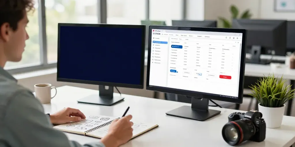 Marketing professional analyzing instant indexing metrics in a vibrant workspace.