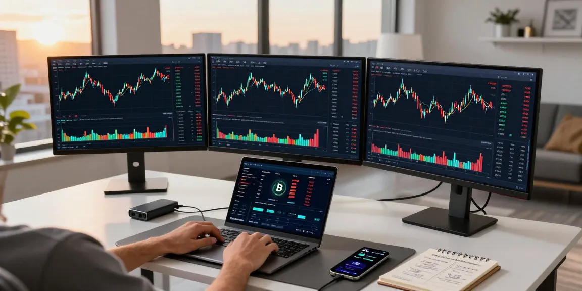 Stockton Rush net worth visualized in professional trading workspace with cryptocurrency charts and DeFi platforms.