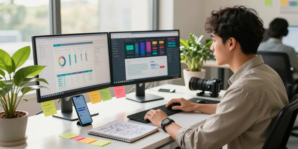 Marketer analyzing kecak4d strategies in a vibrant workspace with multiple screens.
