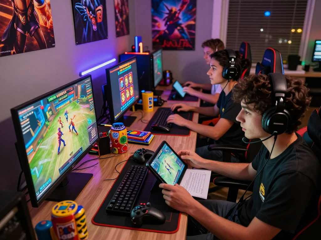 Engaged gamers at home celebrating their gameplay journey with daftar raja328 gaming platform.