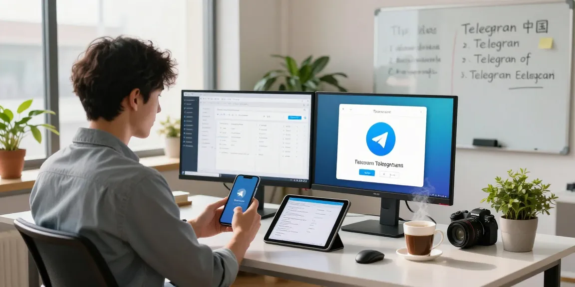 Using the Telegram China iOS download guide in a modern workspace with tech gadgets.