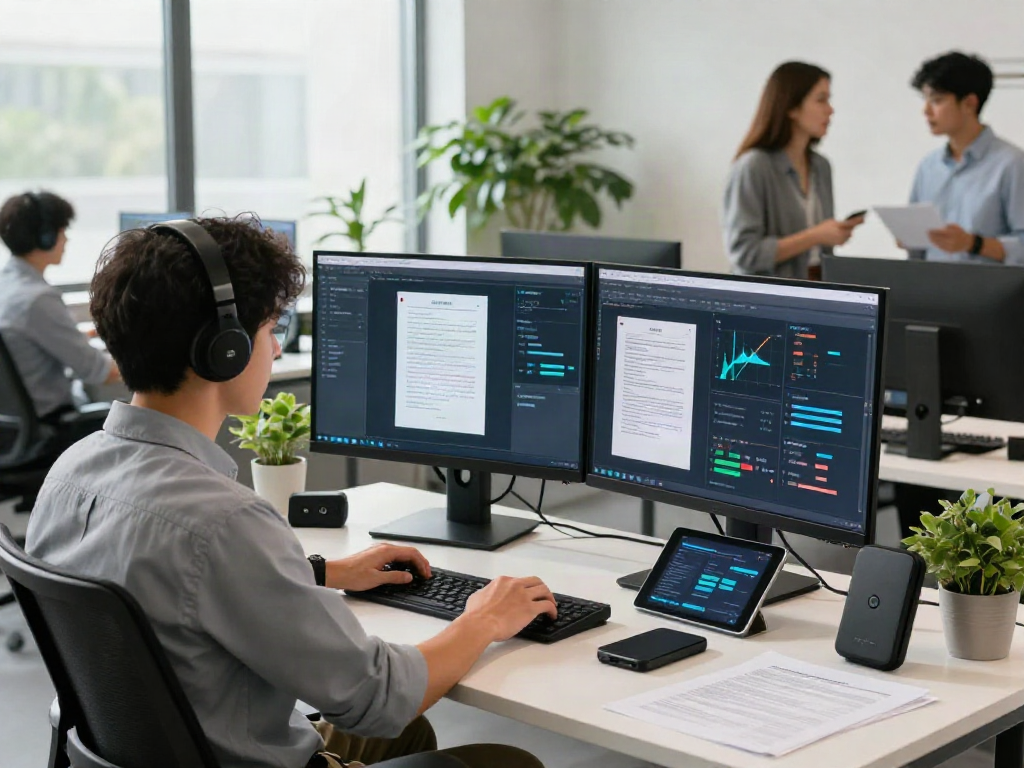Document fraud detection software interface in a modern cybersecurity workspace focused on analyzing authenticity.