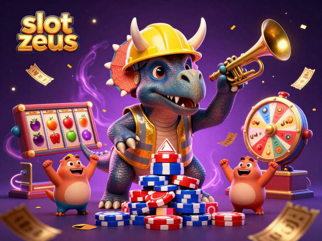 Experience thrilling gameplay with slot zeus while the triceratops builds poker chip towers.