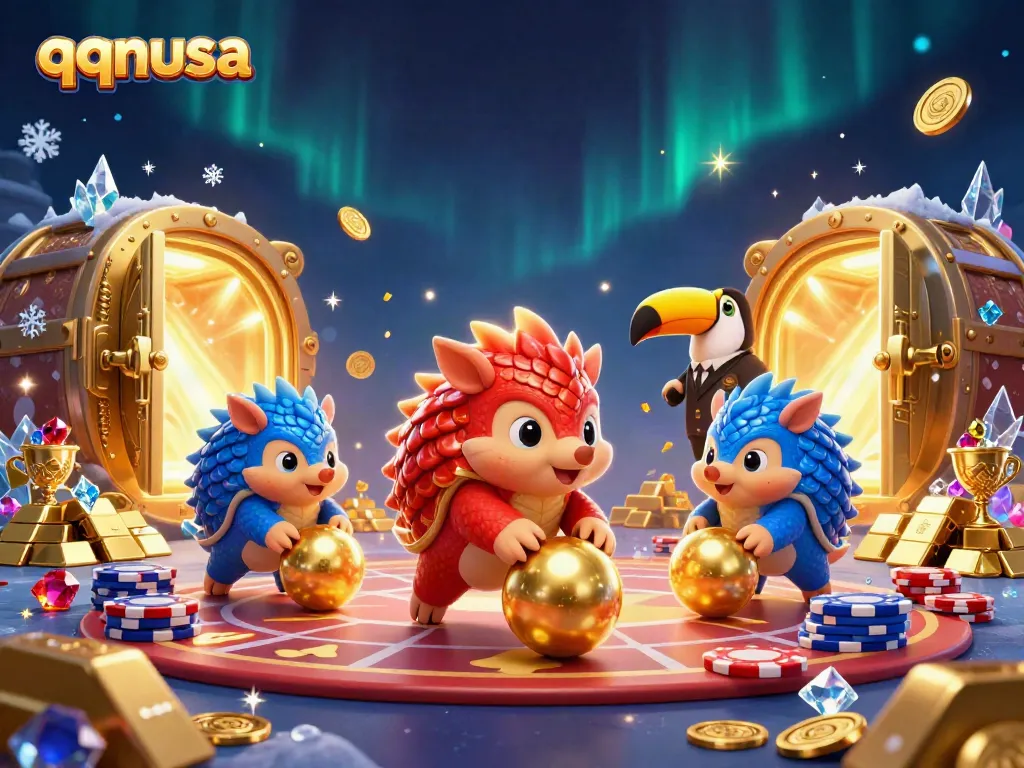 Engaging 3D illustration showcasing qqnusa gaming characters competing amidst piles of chips and treasure.