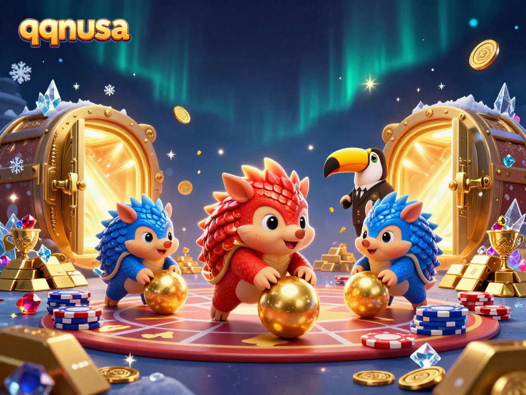 Engaging 3D illustration showcasing qqnusa gaming characters competing amidst piles of chips and treasure.
