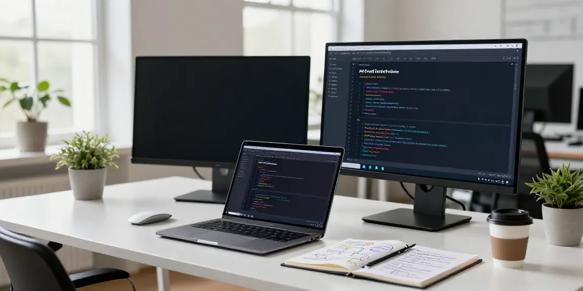 AI article generation from RSS feeds in a modern workspace with coding setup.