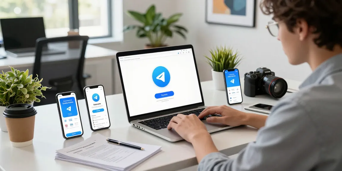 Explore the process of telegram china free download with a young professional researching app features in a modern tech workspace.