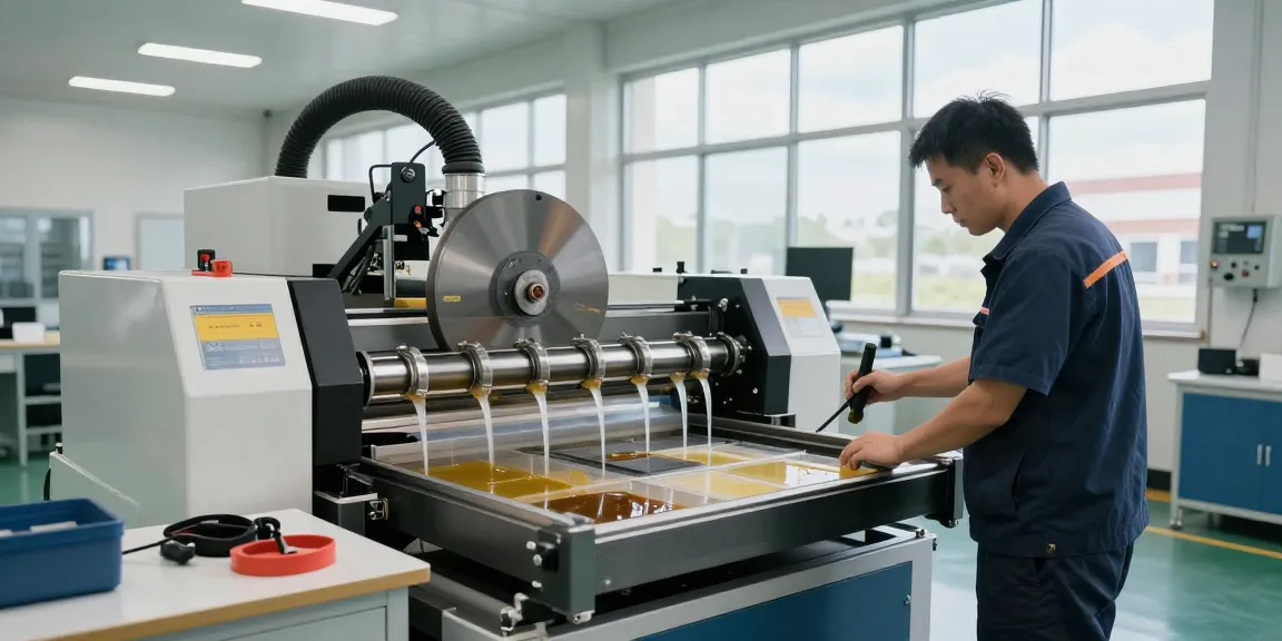 Technician operating a disc separator machine in a modern industrial setting