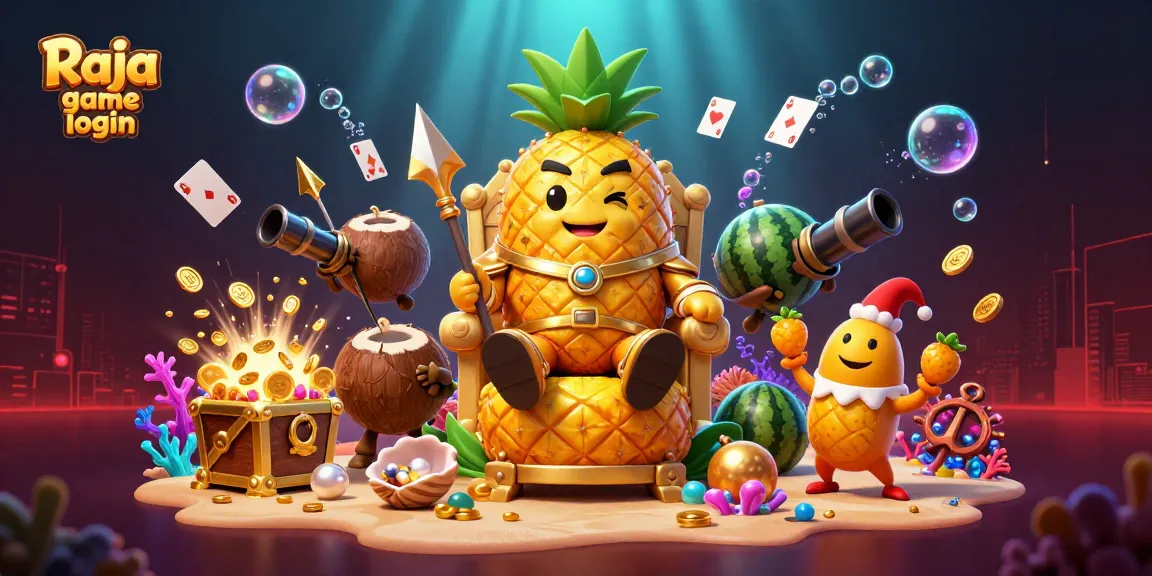 Engage in thrilling gameplay with Raja game login featuring vibrant casino-themed 3D characters.