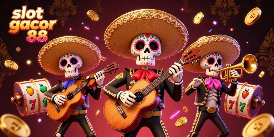 Experience the thrill of slot gacor 88 with a vibrant illustration of a mariachi band surrounded by colorful gaming elements.