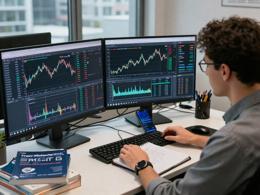 使用metatrader 5进行金融交易分析的专业交易员,配备先进的市场走势图和交易工具。