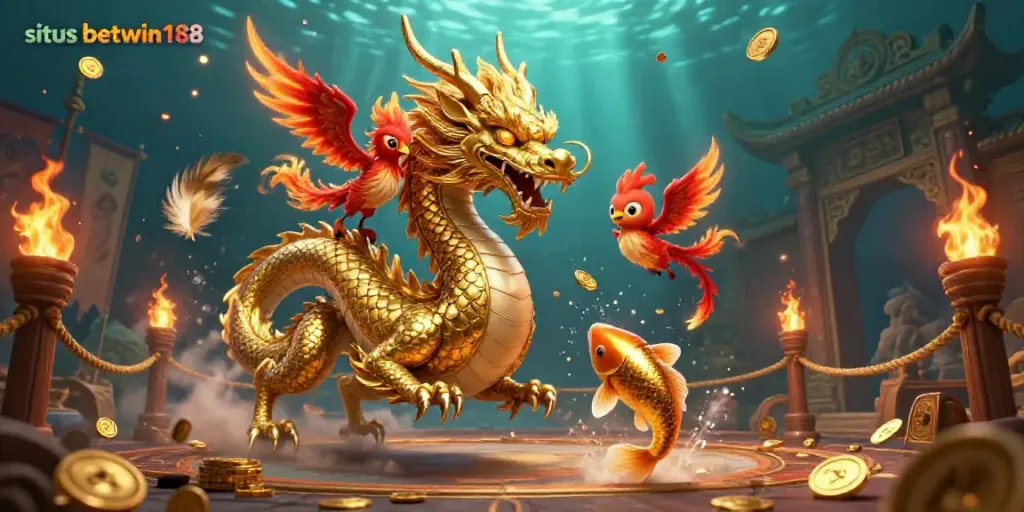 Menangkan permainan di situs betwin188 dengan menampilkan naga emas, phoenix merah, dan ikan koi beruntung.