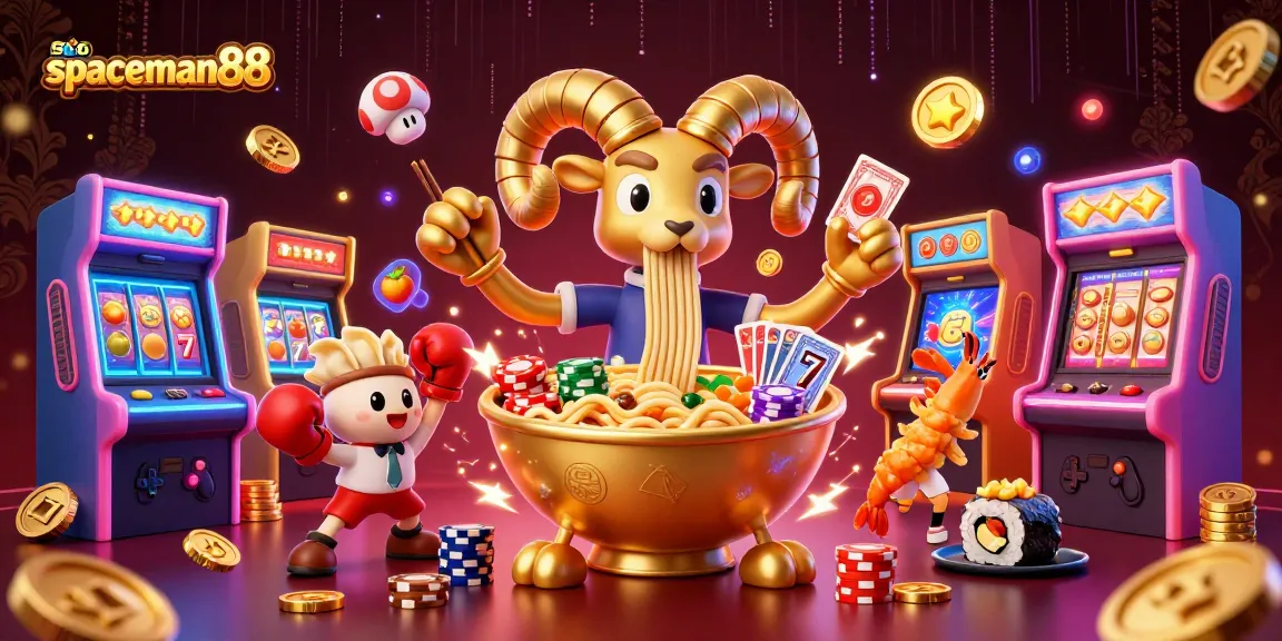 Experience winning with spaceman88 in this vibrant 3D casino-themed illustration showcasing exciting slot gameplay.