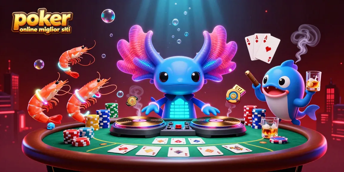 Poker online migliori siti: divertiti con il poker in un'illustrazione vivace e coinvolgente.