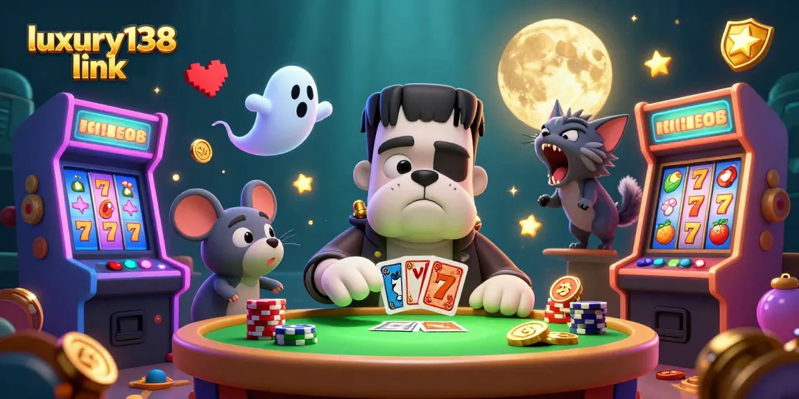 Engage with the luxury138 link as you play at a vibrant, spooky casino scene filled with character and excitement.