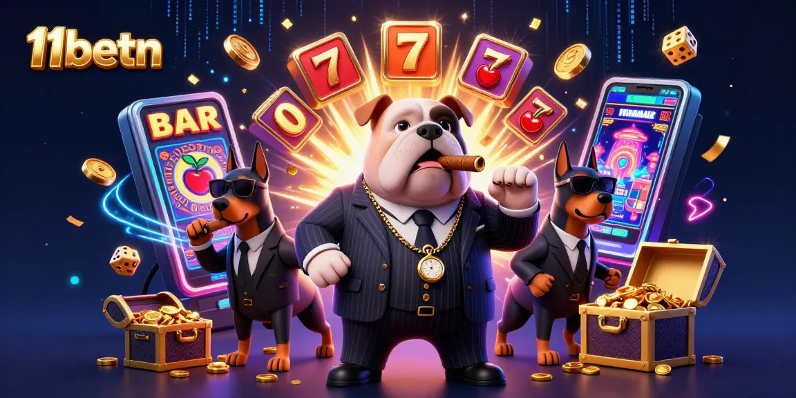 11betn showcases an exciting casino scene with a bulldog mafia boss and dynamic game elements.