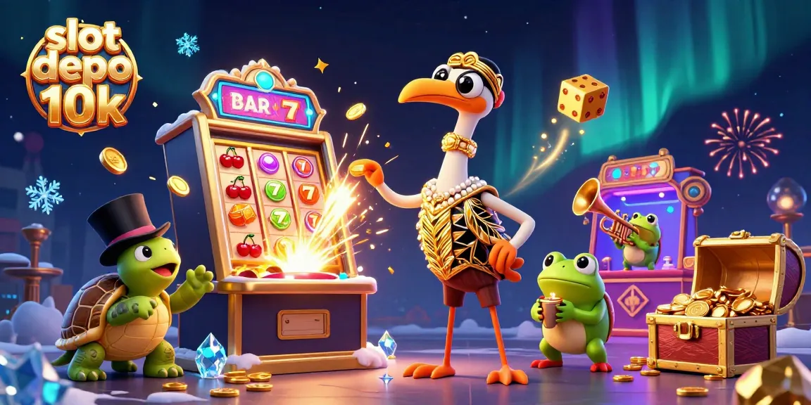 Experience thrilling gameplay at slot depo 10k with colorful coins and jackpot animations.